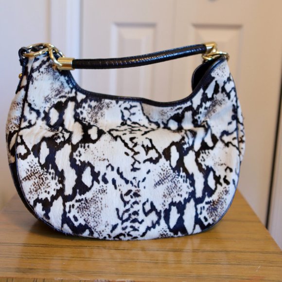 Authentic Brahmin Black\White Shoulder Bag Leather & Fur - Picture 3 of 12